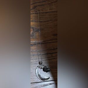 Silver black obsidian crescent moon pendant necklace.